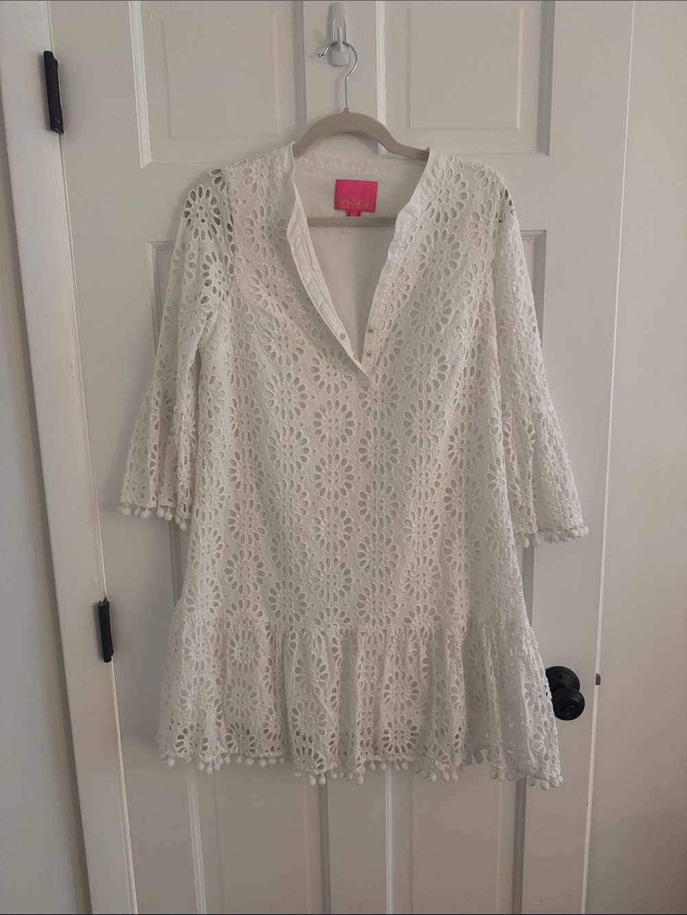 Lilly Pulitzer White Eyelet Lace Tunic with Ruffle Hem